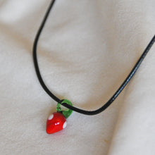 Load image into Gallery viewer, Lampwork Strawberry Cord Necklace