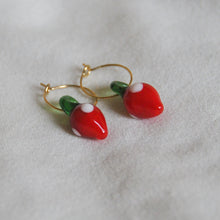 Load image into Gallery viewer, Lampwork Strawberry Hoops