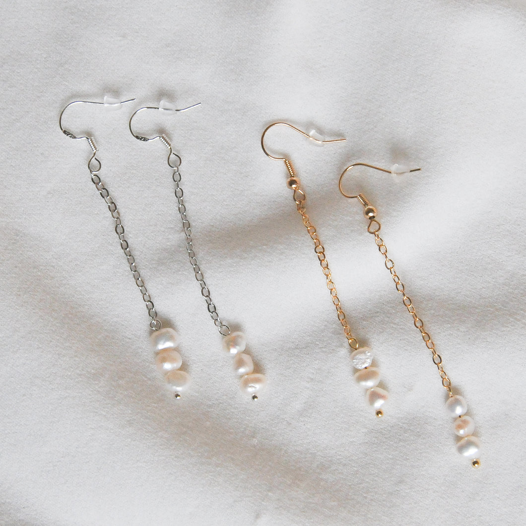 Triple Pearl Chain Earrings
